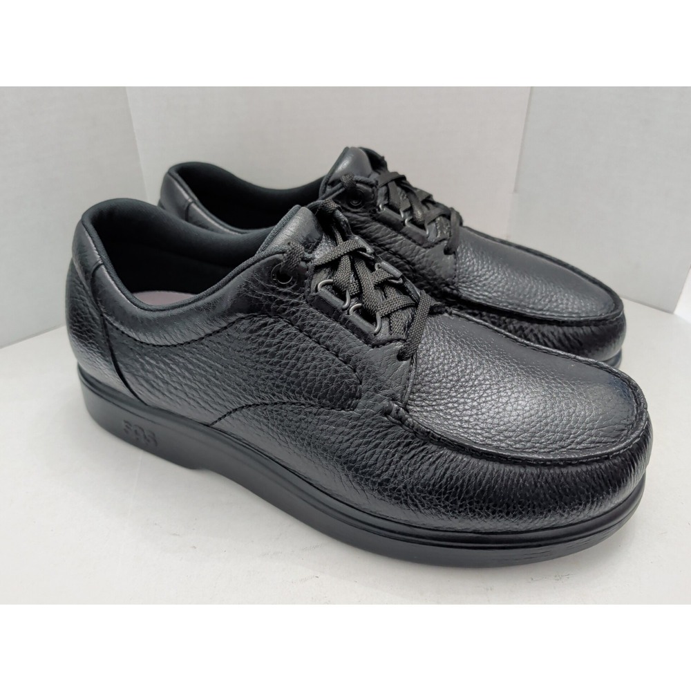 SAS Bout Time Lace Up Loafer Black Leather Mens 11 WW Shoes Moc Toe USA Made
